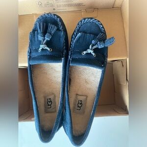 NWT  UGG Women Lizzy Shoes Size US6 Navy Leather Sock Lining 100% Wool